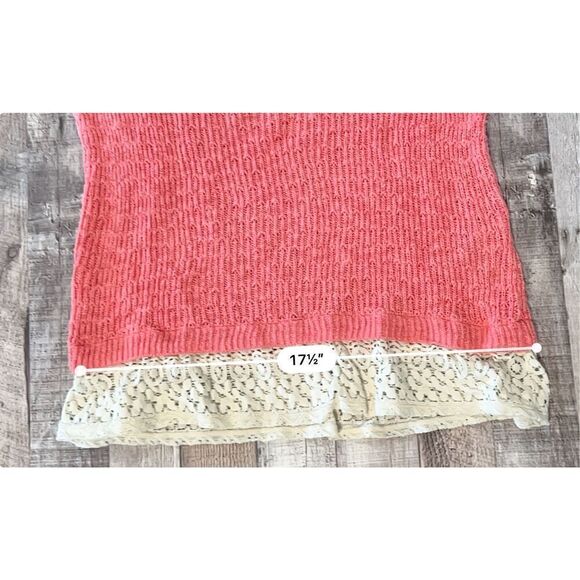 Hollister Crew Neck Pink Sweater Lace Shirttail Open Weave Modern sz Small - Picture 6 of 10